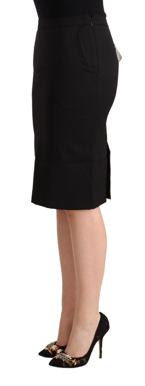 GF Ferre Black Pencil Knee Length Straight Skirt - Fizigo