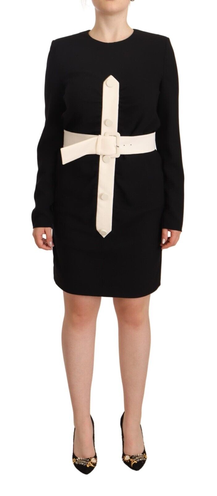 Givenchy Black Wool Long Sleeves Belted Mini Sheath Dress - Fizigo