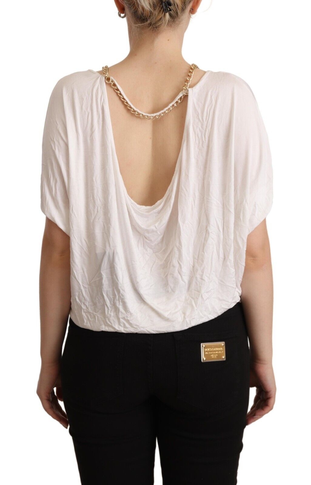 Guess By Marciano White Short Sleeves Gold Chain T-shirt Top - Fizigo