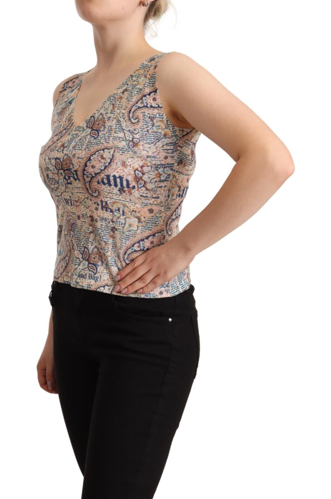 John Galliano Multicolor Cotton Sleeveless V-neck Tank Top - Fizigo