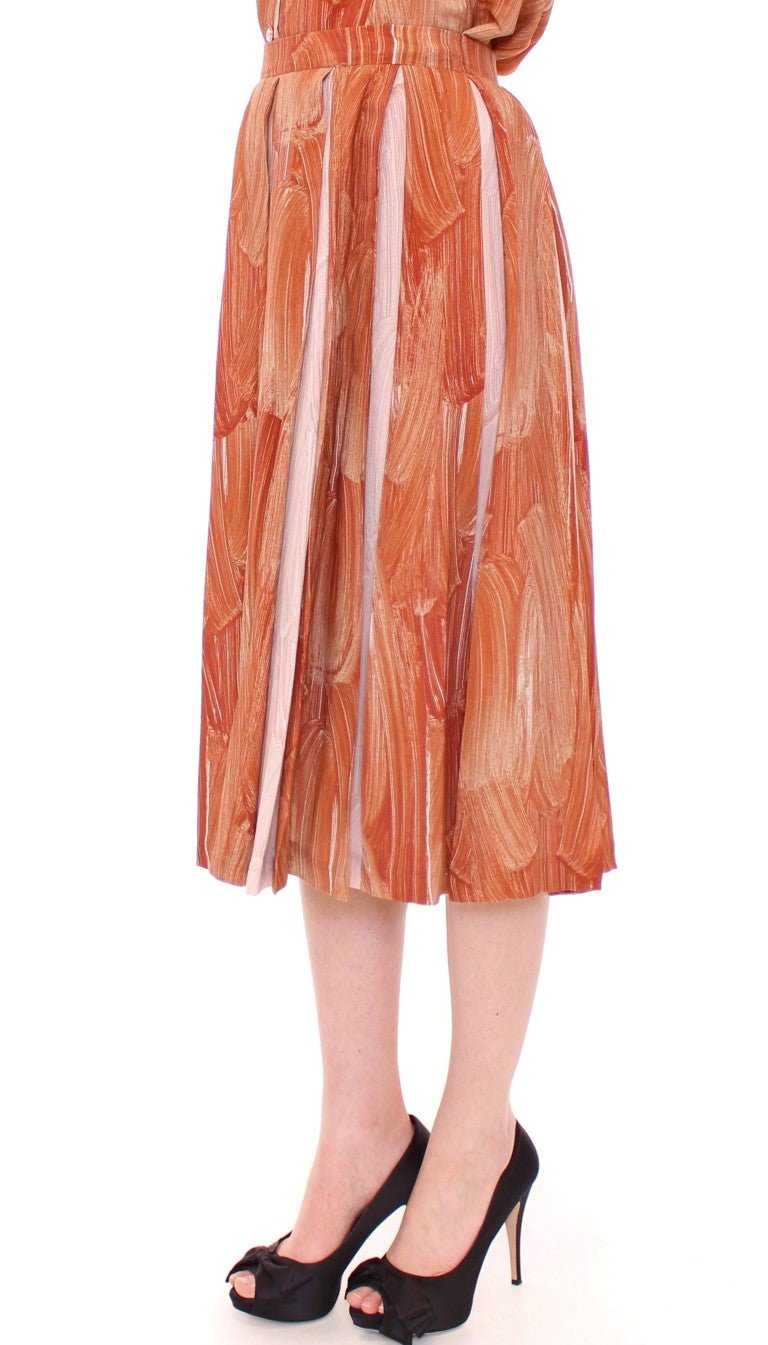 Licia Florio Brown Orange Below Knee Full Skirt - Fizigo