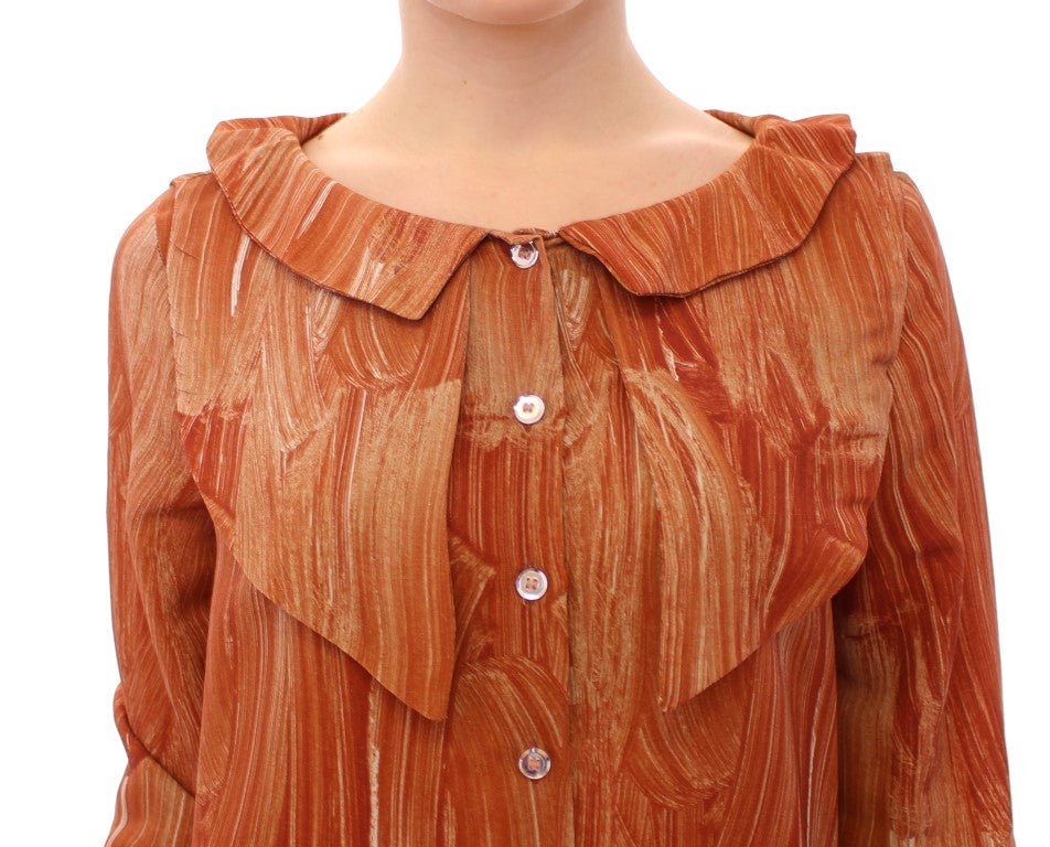 Licia Florio Orange Long Sleeve Button Front Blouse Shirt - Fizigo