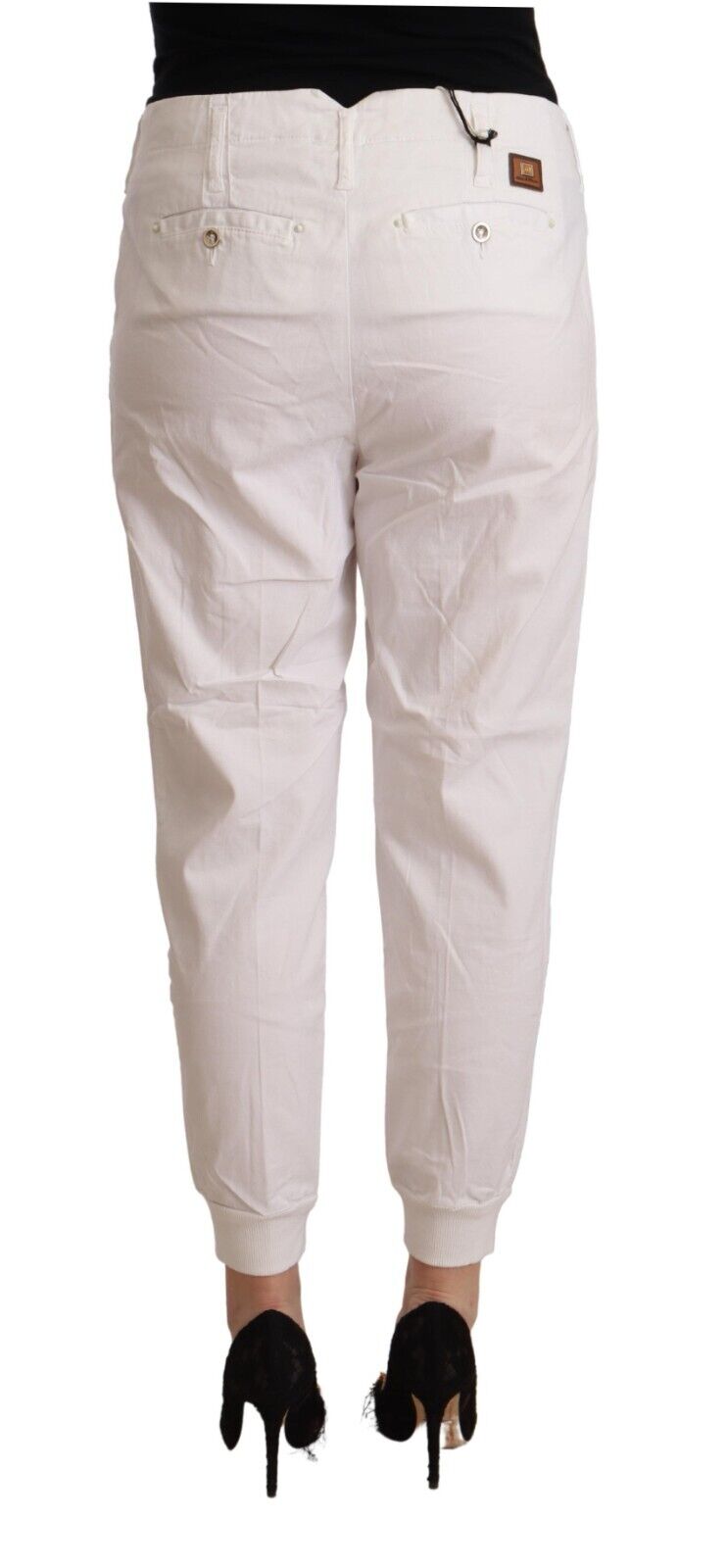 Met White Cotton Mid Waist Tapered Cropped Pants - Fizigo