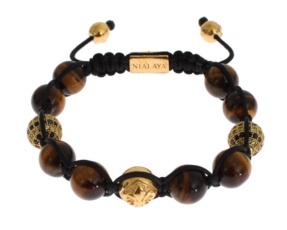 Nialaya CZ Brown Tigers Eye 925 Silver Bracelet - Fizigo