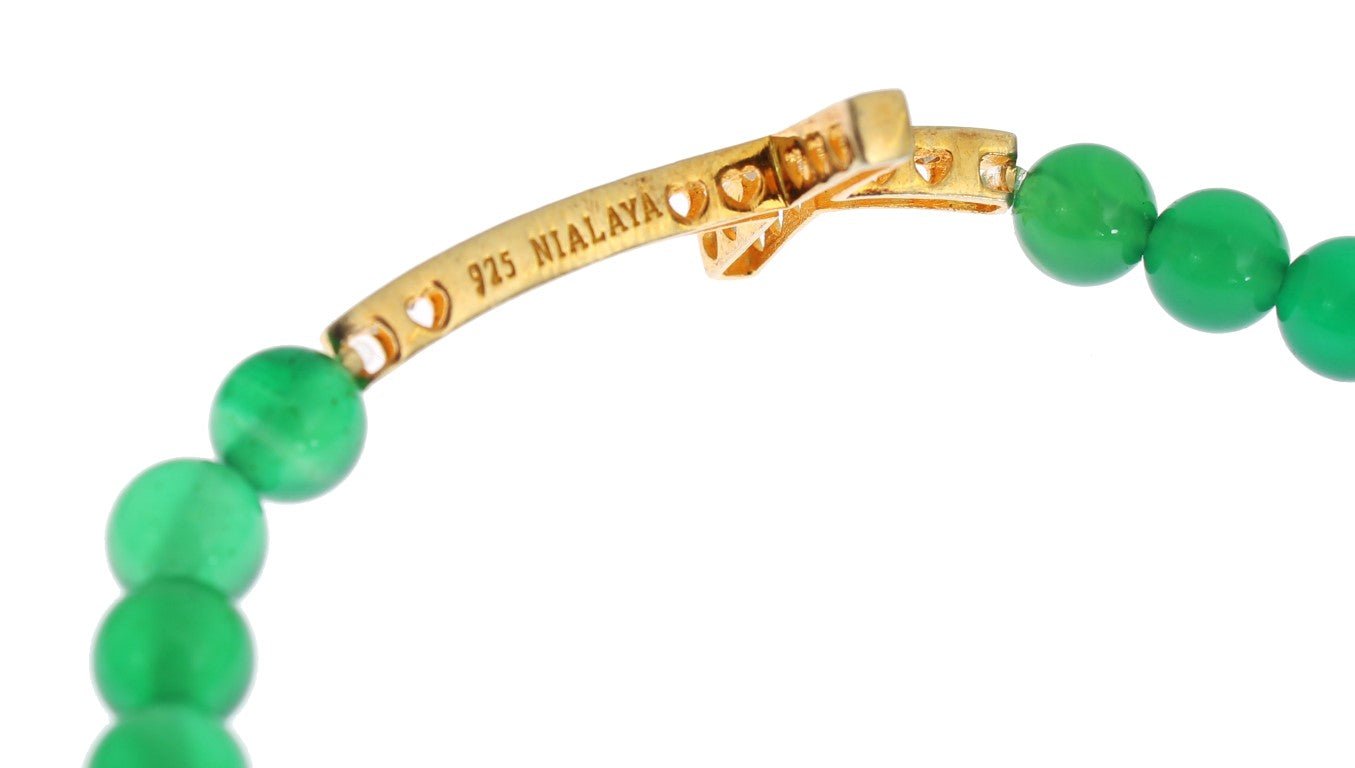 Nialaya Jade Stone Gold CZ Cross 925 Silver Bracelet - Fizigo