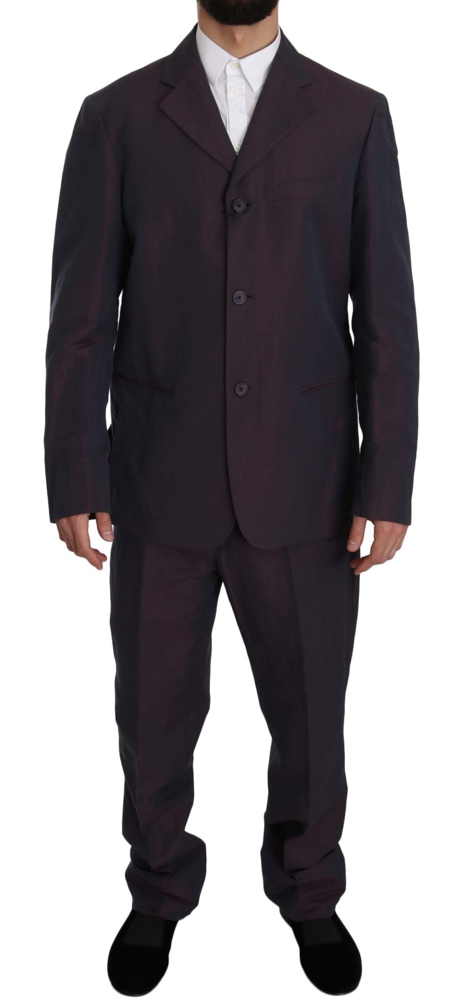 Romeo Gigli Purple Solid Two Piece 3 Button Linen Suit - Fizigo