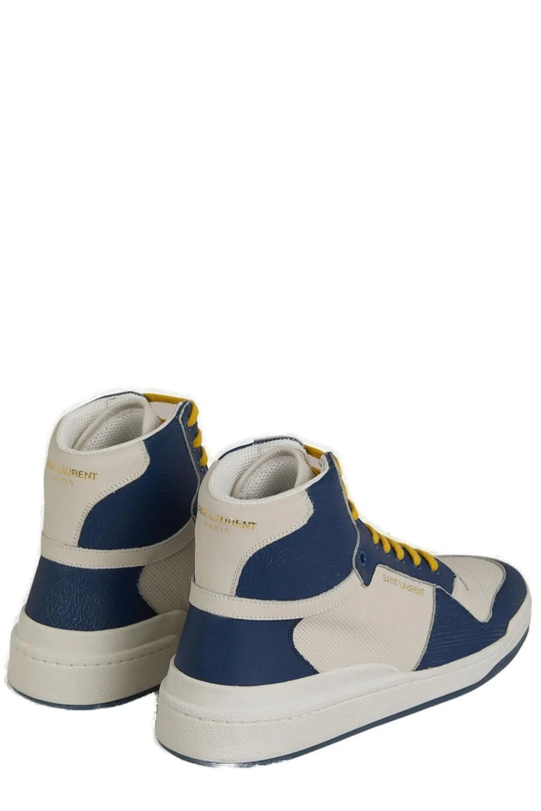 Saint Laurent Blue Calf Leather Mid Top Sneakers - Fizigo