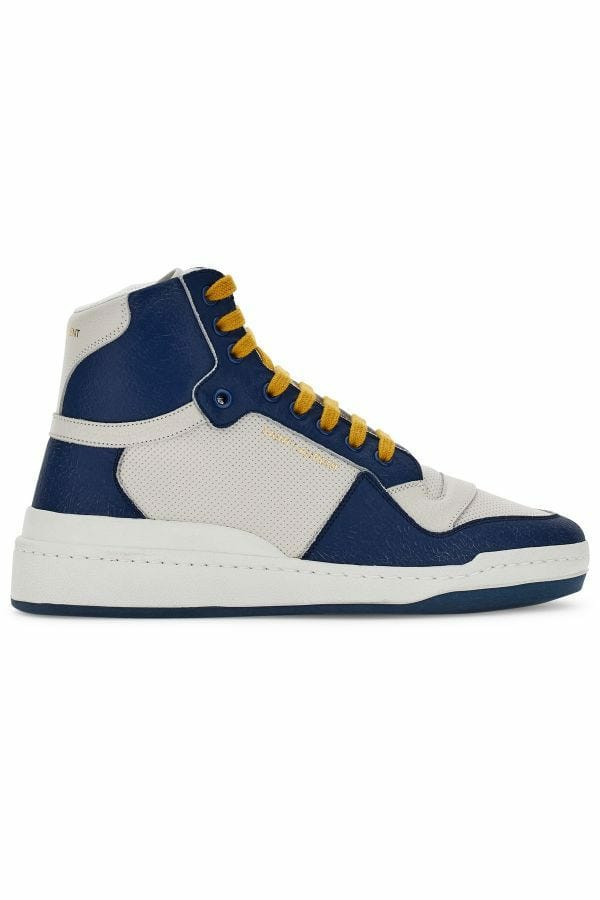 Saint Laurent Blue Calf Leather Mid Top Sneakers - Fizigo