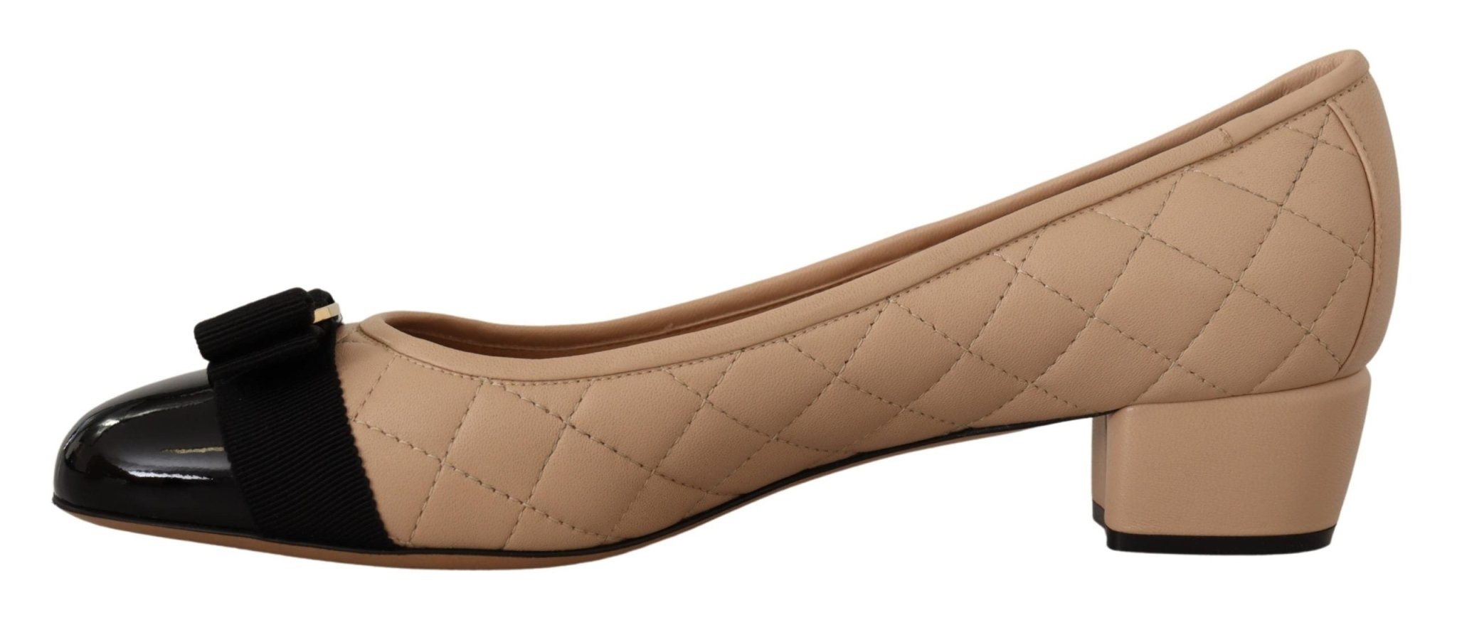 Salvatore Ferragamo Beige and Black Nappa Leather Pumps Shoes - Fizigo