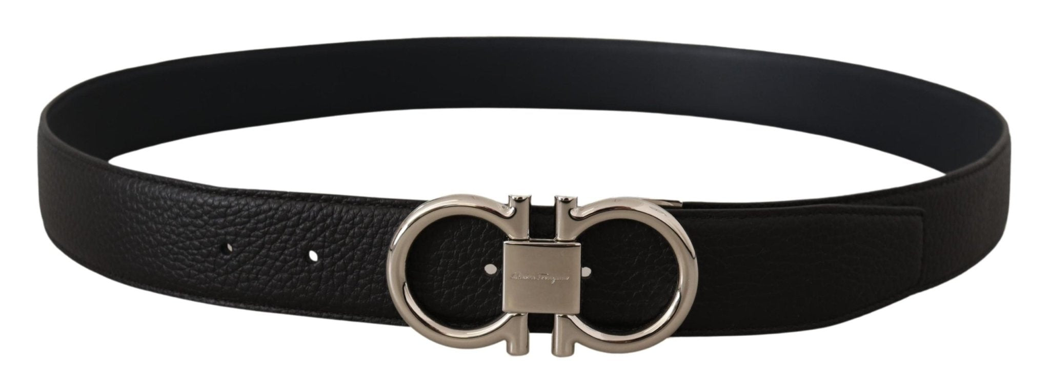 Salvatore Ferragamo Black and Blue Calf Leather Reversible Belt - Fizigo