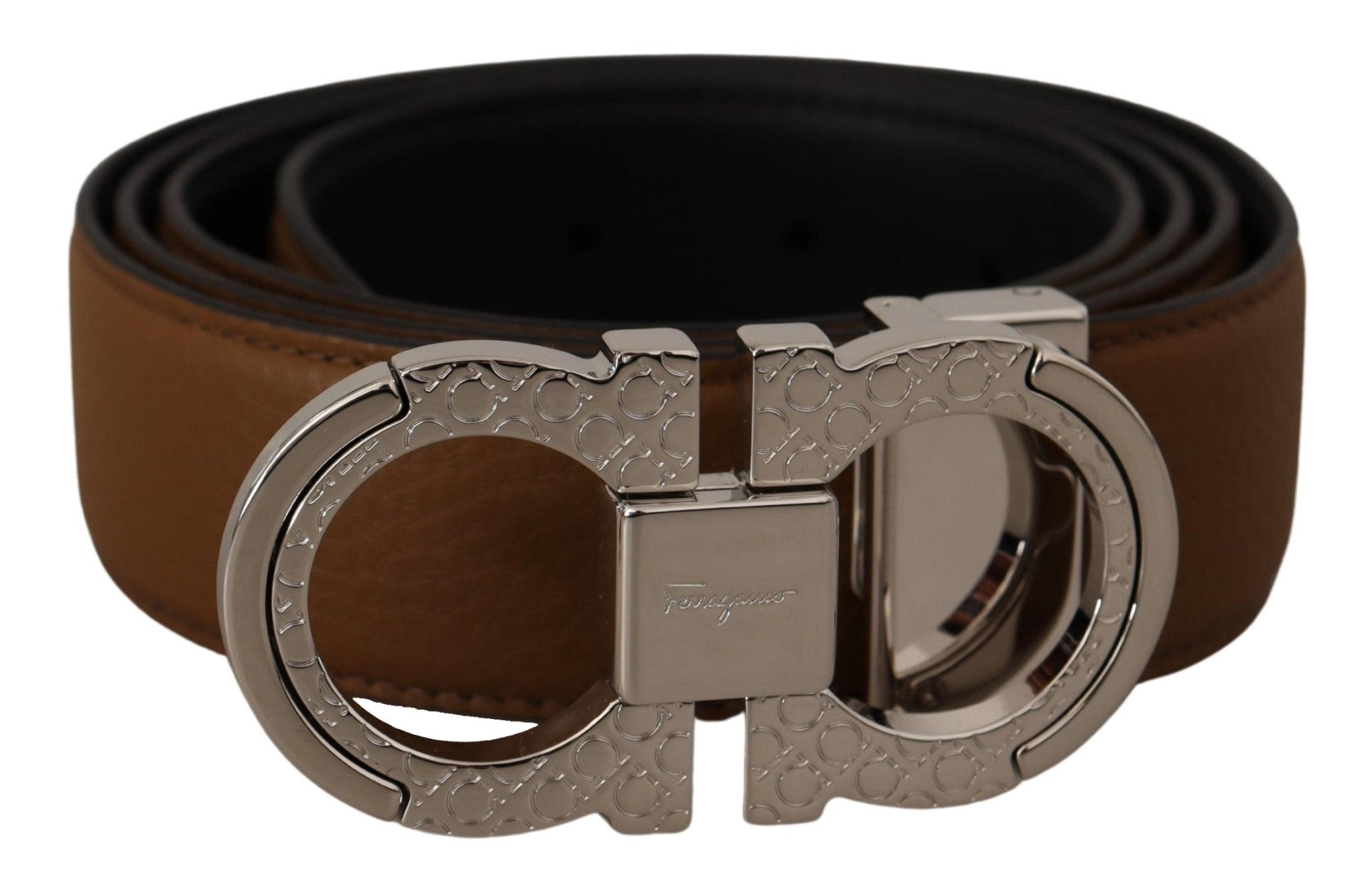 Salvatore Ferragamo Brown and Black Calf Leather Reversible Belt - Fizigo