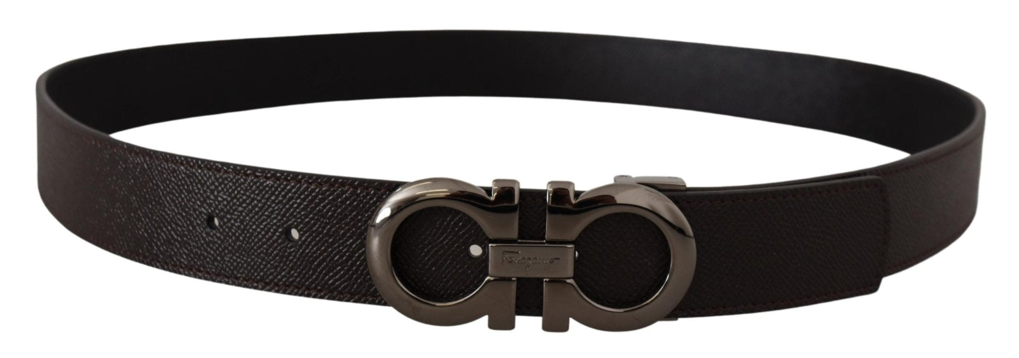 Salvatore Ferragamo Dark Brown and Black Calf Leather Reversible Belt - Fizigo