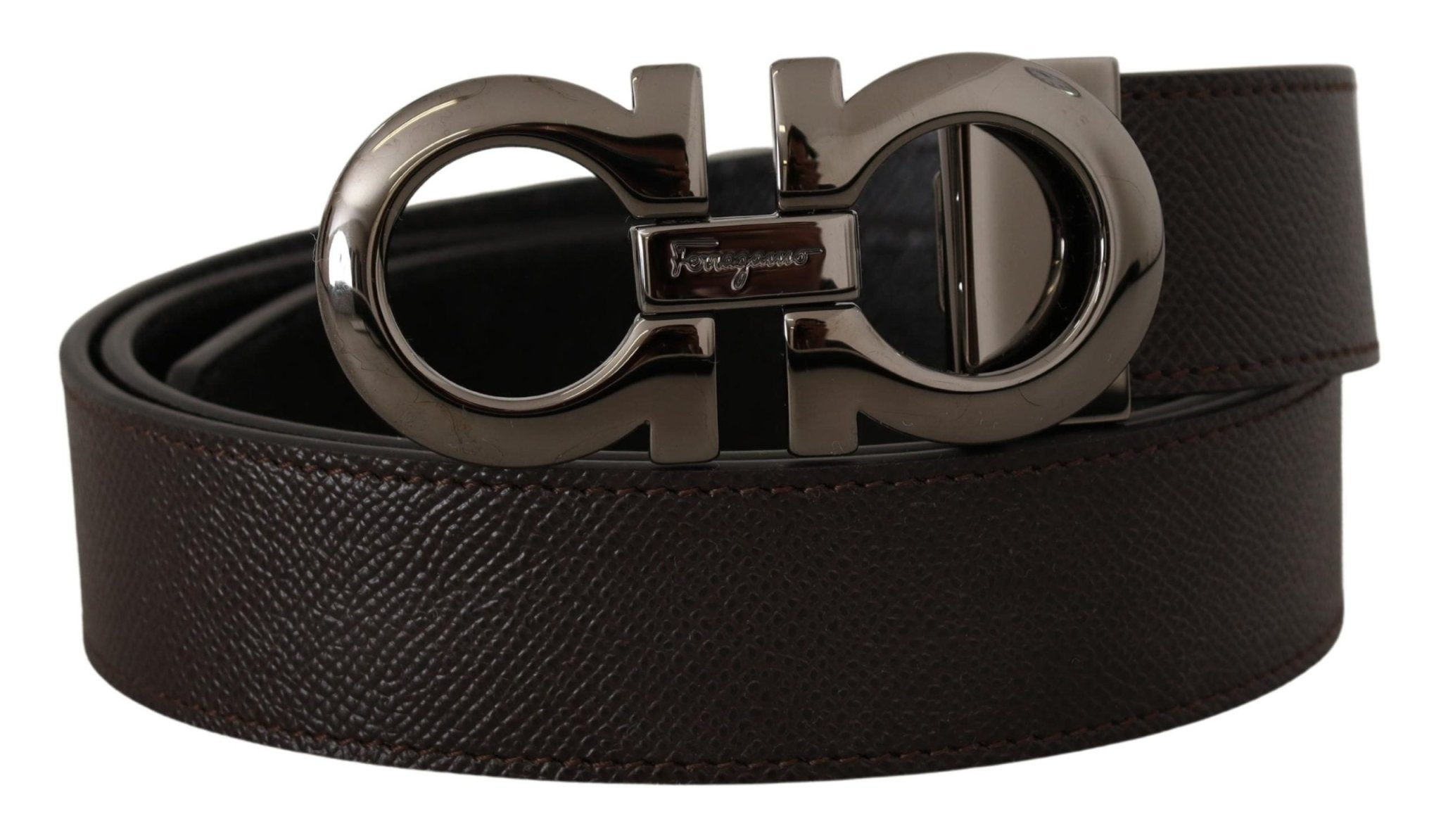 Salvatore Ferragamo Dark Brown and Black Calf Leather Reversible Belt - Fizigo