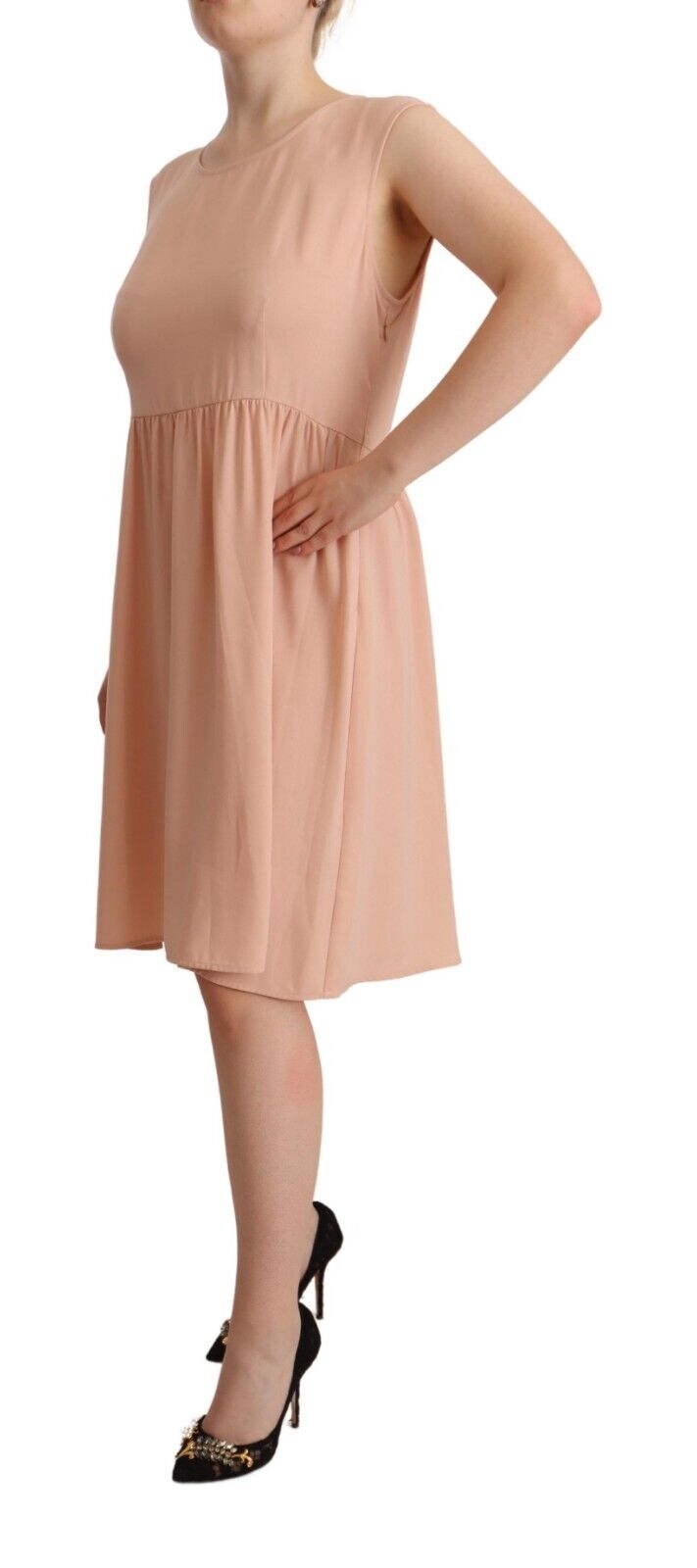 Twinset Beige Polyester Sleeveless Shift Knee Length Dress - Fizigo