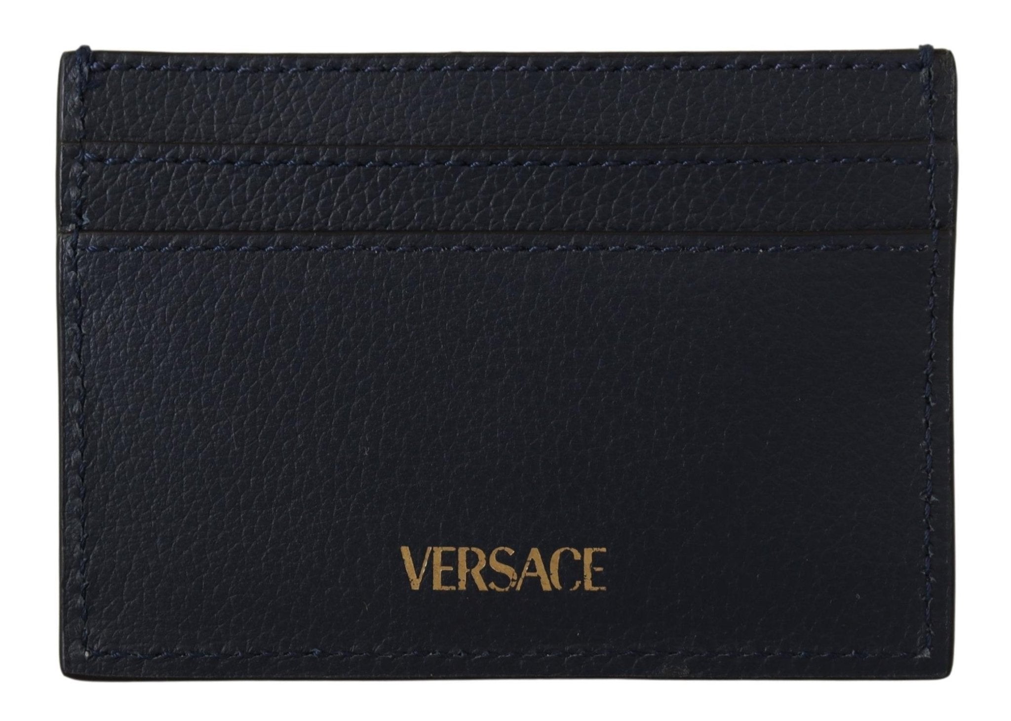 Versace Navy Blue Calf Leather Card Holder Wallet - Fizigo