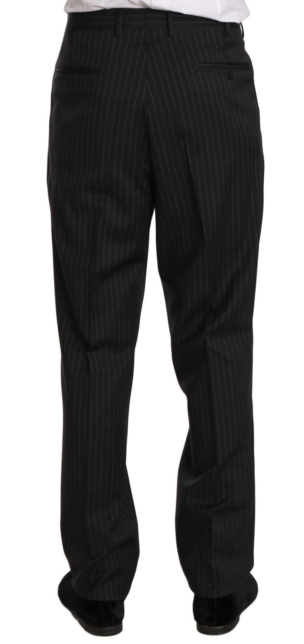 Z ZEGNA Black Striped Two Piece 3 Button 100% Wool Suit - Fizigo