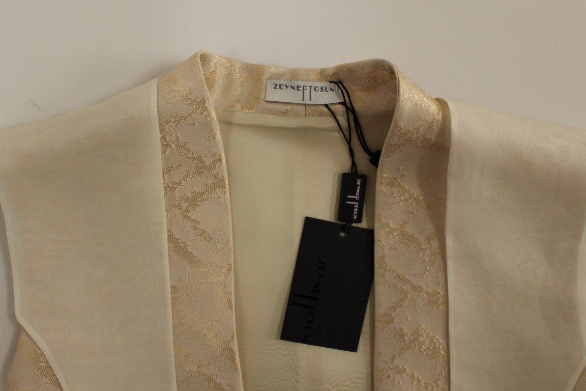 Zeyneptosum Beige brocade sleeveless jacket vest - Fizigo